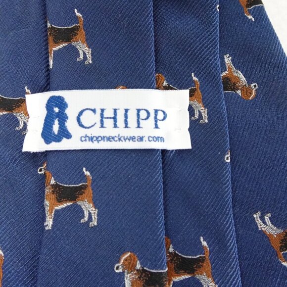 Chipp Neckwear Beagle Dog Necktie Tie Men's Blue Silk Preppy Made in USA - Picture 5 of 6